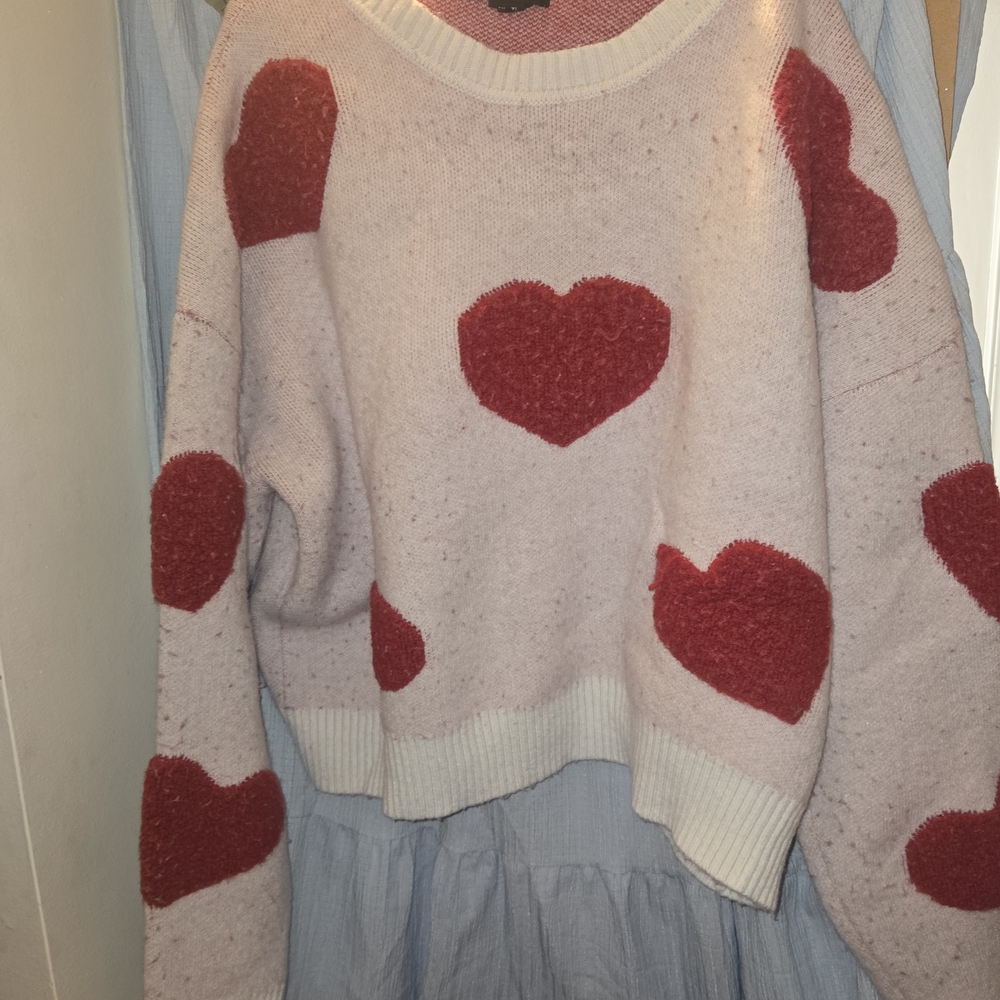 Ardene Pink and Red Heart Sweater
